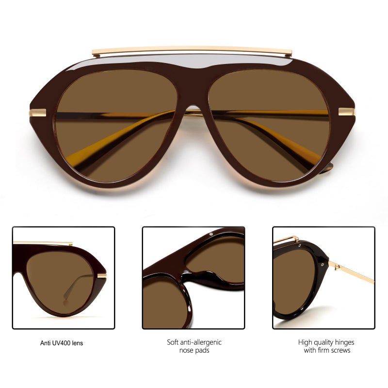 TYA Oversized Aviator Sunglasses for Women Men, Trendy Retro 70s Big Large Gold Vintage Aviators Sun Glasses - Image 5