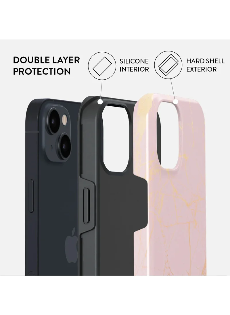 بورجا جراب iPhone 15، قطعتان من الغلاف الصلب + بطانة داخلية من السيليكون TPU، ممتص للصدمات، سهل الوصول إلى جميع المنافذ، إطار مرتفع لحماية الشاشة والكاميرا، طباعة عالية الجودة لا تتلاشى أبدًا، ذهبي خوخي