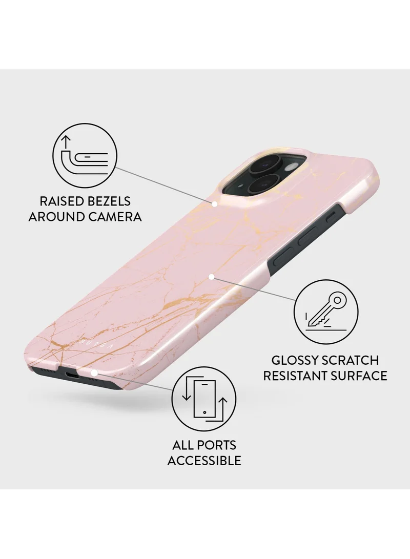 بورجا جراب iPhone 15، قطعتان من الغلاف الصلب + بطانة داخلية من السيليكون TPU، ممتص للصدمات، سهل الوصول إلى جميع المنافذ، إطار مرتفع لحماية الشاشة والكاميرا، طباعة عالية الجودة لا تتلاشى أبدًا، ذهبي خوخي