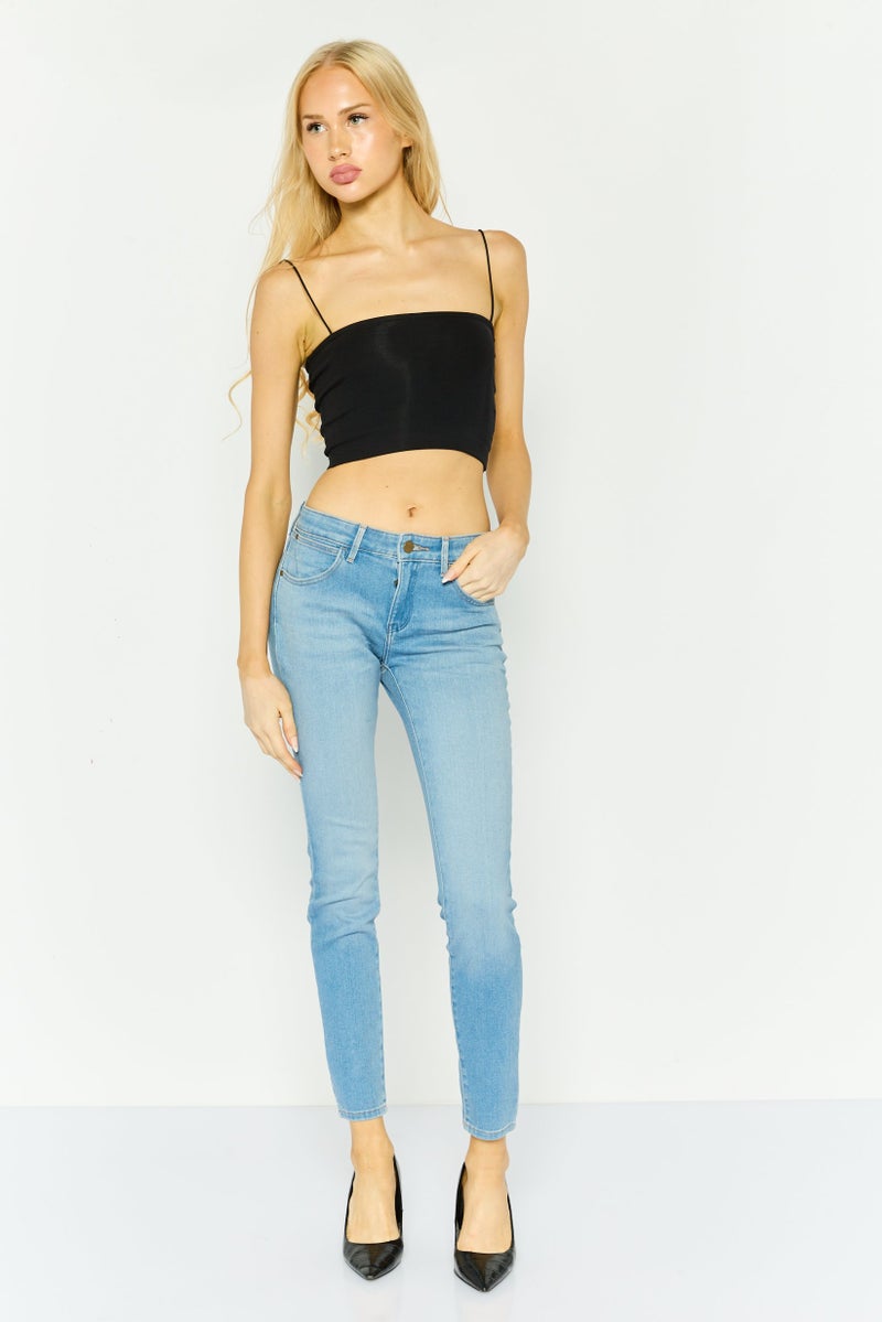 Wrangler Women Skinny Fit Washed Denim Jeans, Blue - Image 4