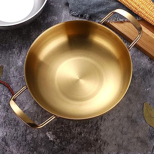 SHOPECOM KADAI 19X28CM Stainless Steel Pan Skillet Carbon Frying Cooking Pan for Home Restaurant Party Thickened Pot Kitchen Utensils Pots and Pans SingleLayer Cookware Soup Noodle Sea Food Pots - Image 2