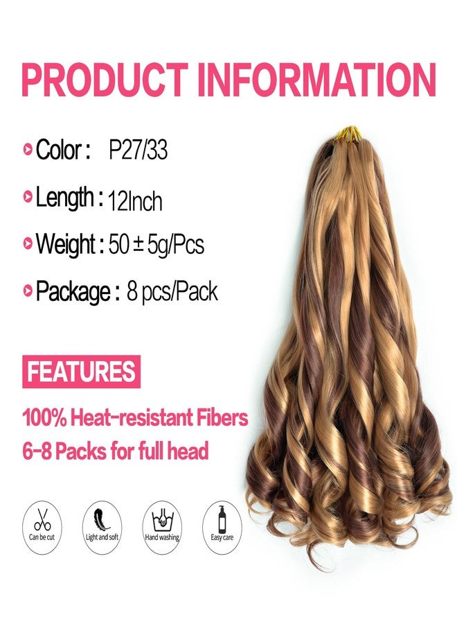 Luoyudu French Curly Hair Extensions for Braids 12 Inch 27/33 Short French Curly Hair with Curly Ends Crochet Braids Hair for Women (12 Inch 8 Packs, - Image 2