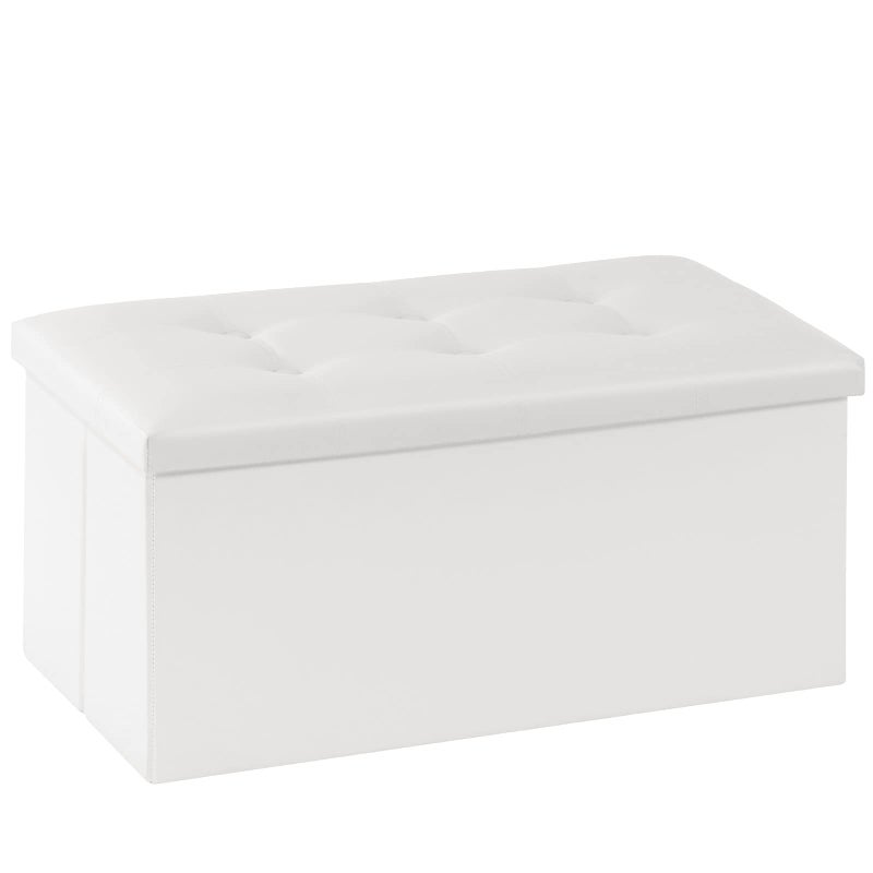 Youdesure White Folding Storage Ottoman Bench Faux Leather Footrest for Living Room Ottoman with Storage Padded Seat for Bedroom Holds up to 350lbs