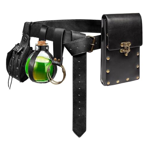 KOTORA Renaissance Belt Pouch Coin Purse Skirt Hike Set Medieval Festival Costume Halloween Accessories Casual Fanny Pack Waist Bag (Pouch & Bottle-Black) - Image 1
