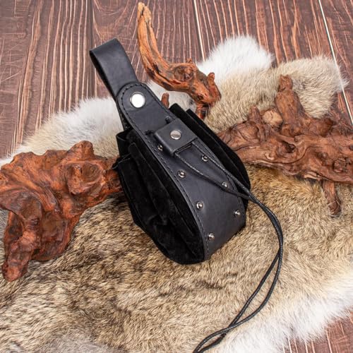 KOTORA Renaissance Belt Pouch Coin Purse Skirt Hike Set Medieval Festival Costume Halloween Accessories Casual Fanny Pack Waist Bag (Pouch & Bottle-Black) - Image 4