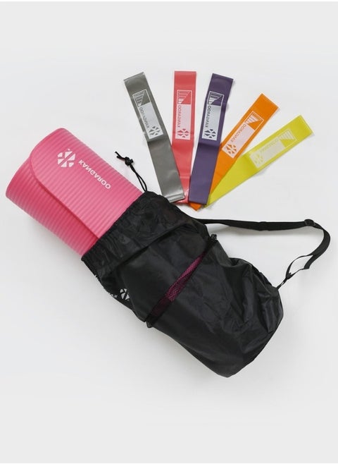 15mm Kangaroo Exercise Mat with 5 Levels of Rubber Kangaroo Resistance Bands Set
