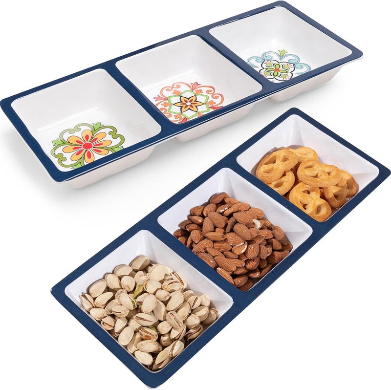 ZAROCRUS 3Section Divided Serving Trays Talavera 1475x 6 Unbreakable Melamine Serving Platter for Serving Food 3 Compartment Condiment Tray Rectangular Condiment Server Set of 2 - Image 1
