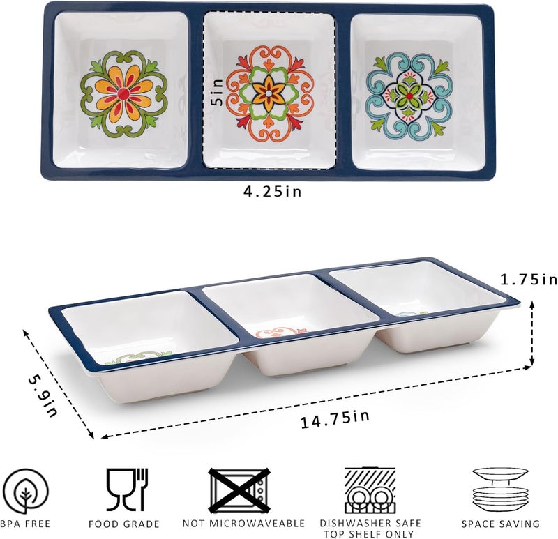 ZAROCRUS 3Section Divided Serving Trays Talavera 1475x 6 Unbreakable Melamine Serving Platter for Serving Food 3 Compartment Condiment Tray Rectangular Condiment Server Set of 2 - Image 5