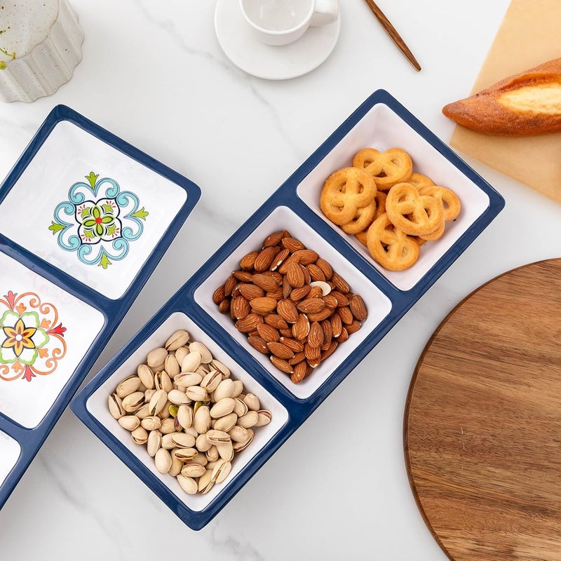 ZAROCRUS 3Section Divided Serving Trays Talavera 1475x 6 Unbreakable Melamine Serving Platter for Serving Food 3 Compartment Condiment Tray Rectangular Condiment Server Set of 2 - Image 3