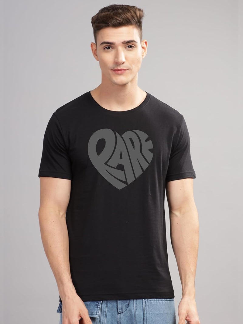 ADRO Men's Graphic Printed T-Shirt - Premium Cotton Crew Neck Tee with RARE Heart Design - Black - Image 3