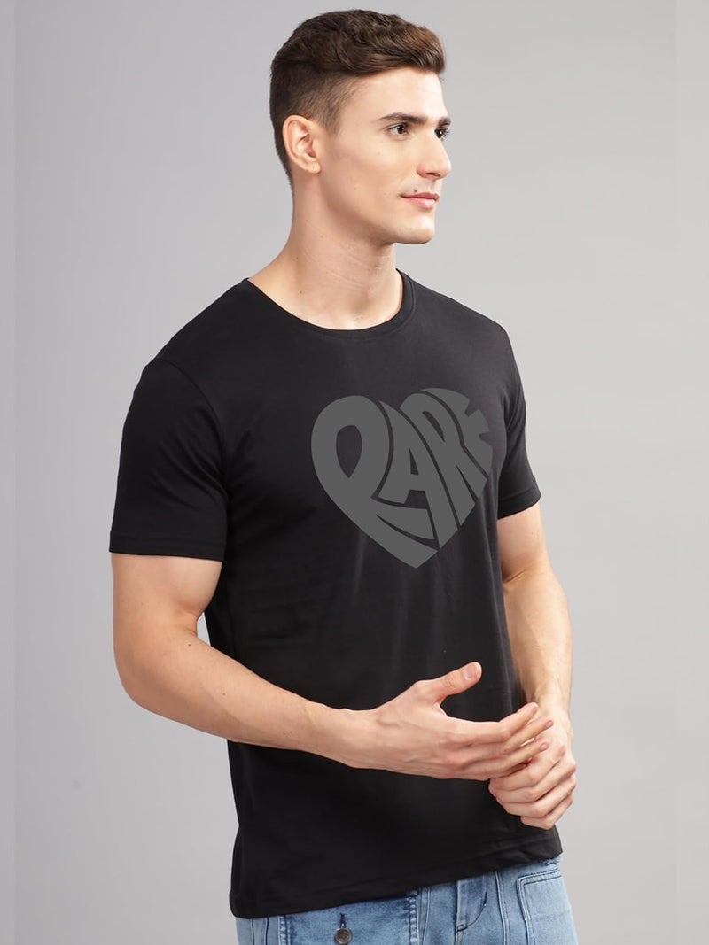 ADRO Men's Graphic Printed T-Shirt - Premium Cotton Crew Neck Tee with RARE Heart Design - Black - Image 5