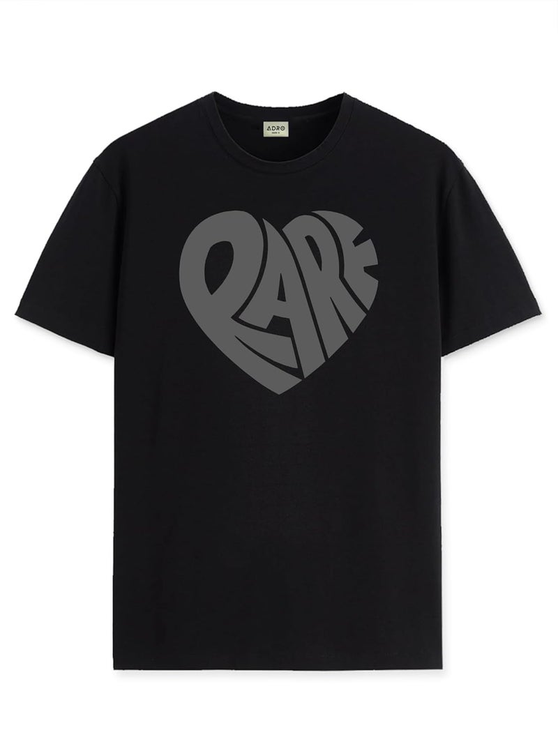 ADRO Men's Graphic Printed T-Shirt - Premium Cotton Crew Neck Tee with RARE Heart Design - Black - Image 1