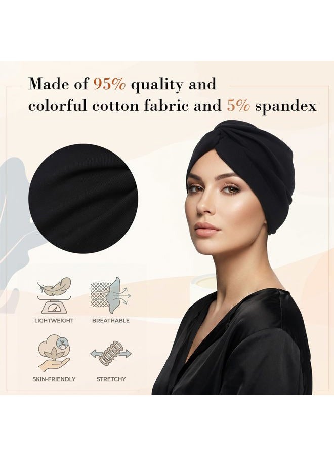 Satinior 4 Pieces Turbans for Women Soft Pre Tied Knot Fashion Pleated Turban Cap Beanie Headwrap Sleep Hat, 4 Colors (Black, Grey, Light Grey, Light White) - Image 3