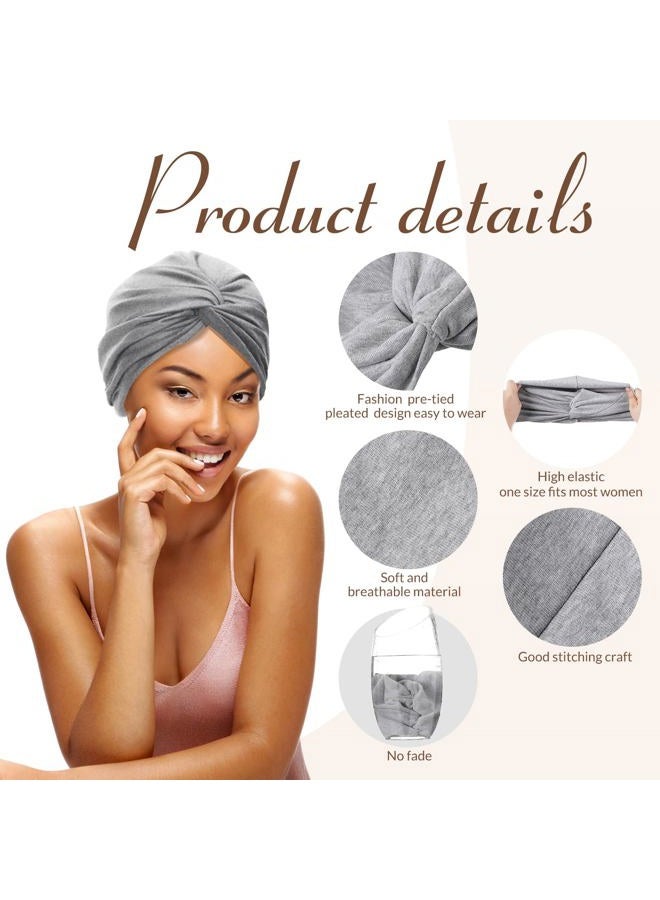 Satinior 4 Pieces Turbans for Women Soft Pre Tied Knot Fashion Pleated Turban Cap Beanie Headwrap Sleep Hat, 4 Colors (Black, Grey, Light Grey, Light White) - Image 5