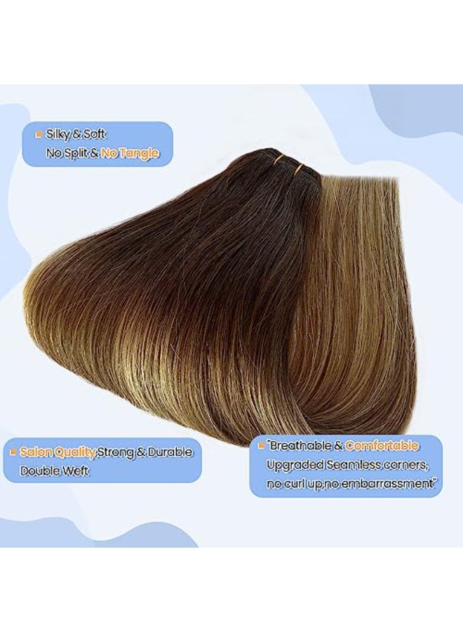 Smartinnov Sew in Hair Extensions Real Human Hair Balayage 20inch Sew in Weft Hair Bundles Hand Tied Double Weft Medium Brown Roots Ombre Ash Blonde With Bleached Blonde Highlights Weft Hair Extensions 100g - Image 3
