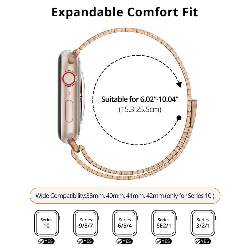 LULULOOK Band Compatible with Apple Watch 49/46/45/44/42/41/40/38mm, Stainless Steel Milanese Mesh Loop Magnetic Clasp iWatch Band for Apple Watch Ultra 3/2 Ultra Series 10 9 8 7 6 5 4 3 2 1 SE2 SE - Image 4