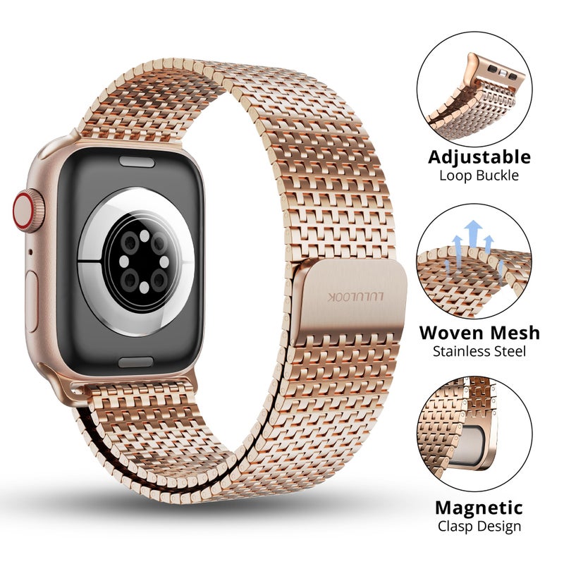 LULULOOK Band Compatible with Apple Watch 49/46/45/44/42/41/40/38mm, Stainless Steel Milanese Mesh Loop Magnetic Clasp iWatch Band for Apple Watch Ultra 3/2 Ultra Series 10 9 8 7 6 5 4 3 2 1 SE2 SE - Image 2