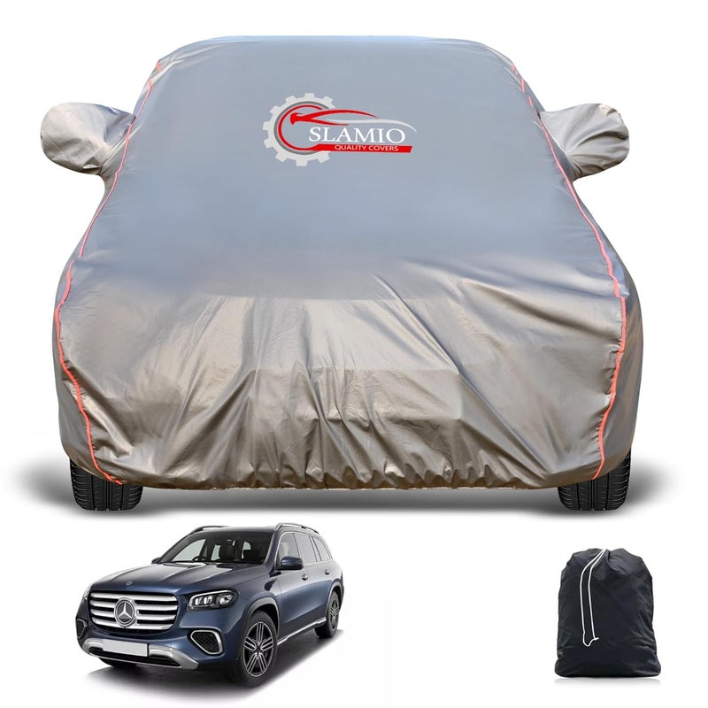 Slamio Heavy-Duty Car Body Cover for Mercedes GLS 400D | Waterproof, Dustproof, UV Protection, Custom Fit, Heavy Belt & Buckle with Mirror & Antenna Pocket | Dark Grey - Image 1