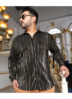 Instafab Plus Men's Jet Black & Metallic Gold Pleat-Creased Shirt  - Image 4