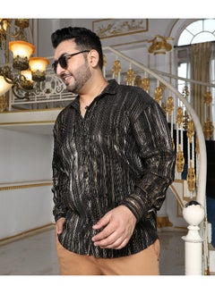 Instafab Plus Men's Jet Black & Metallic Gold Pleat-Creased Shirt  - Image 5