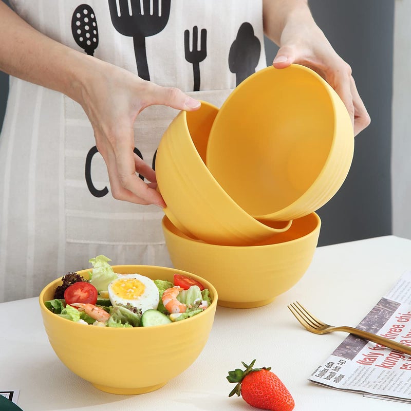 Kyraton Cereal Bowls 4 Pieces, Unbreakable And Reusable Light Weight Bowl For Rice Noodle Soup Snack Salad Fruit Dishwasher Safe, Microwave Safe BPA Free (Gold Yellow) - Image 3