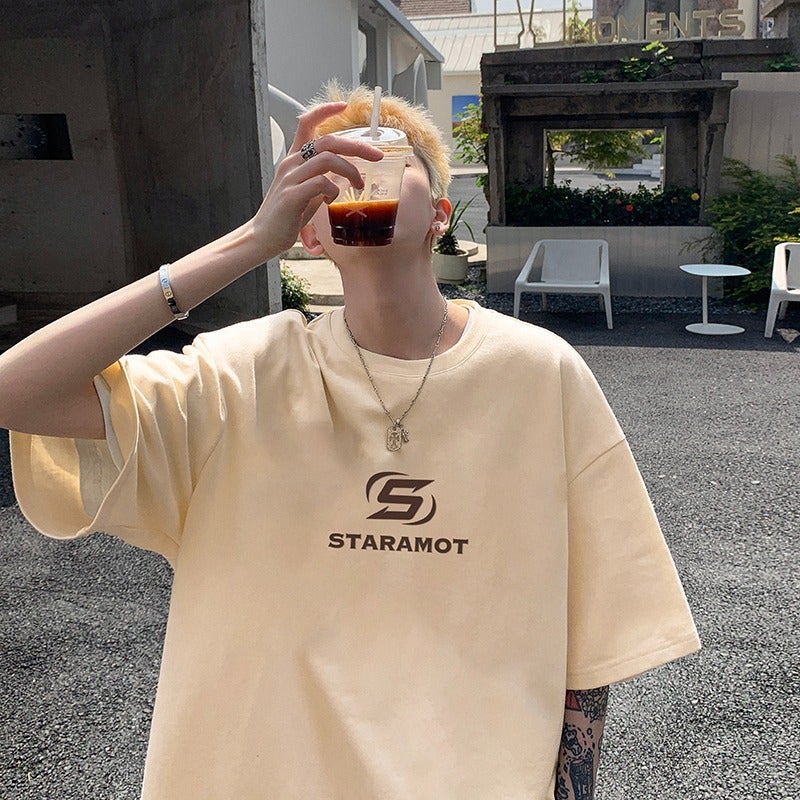 Oversize Hong Kong Style Boys Pure Cotton T-Shirt Fashionable Loose Joker Small Nose Heavy Half Sleeve - Image 2