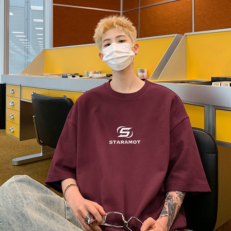 Oversize Hong Kong Style Boys Pure Cotton T-Shirt Fashionable Loose Joker Small Nose Heavy Half Sleeve - Image 4