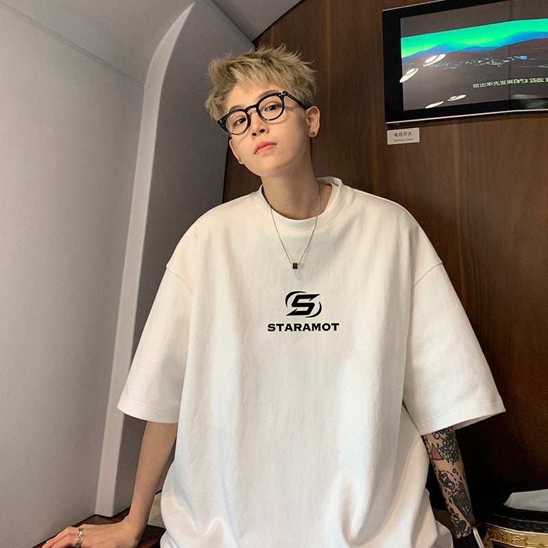 Oversize Hong Kong Style Boys Pure Cotton T-Shirt Fashionable Loose Joker Small Nose Heavy Half Sleeve - Image 5