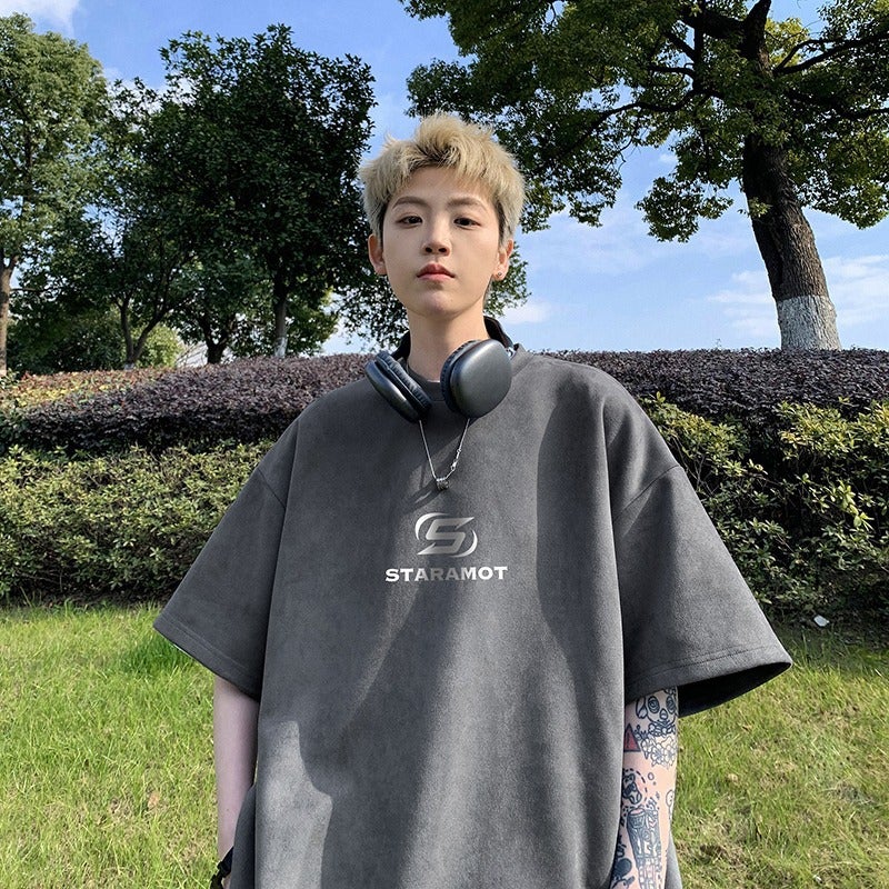 Oversize Hong Kong Style Boys Pure Cotton T-Shirt Fashionable Loose Joker Small Nose Heavy Half Sleeve - Image 3