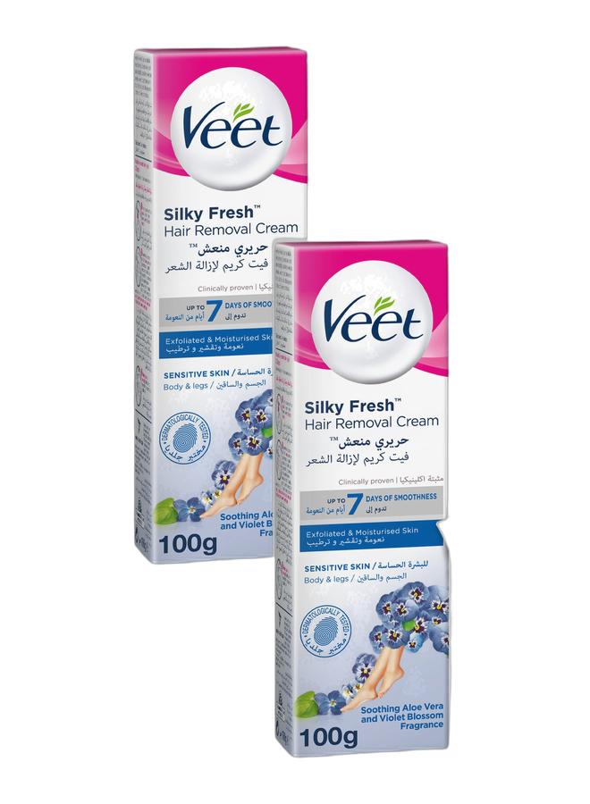 Veet كريم إزالة الشعر الناعم للجسم والساقين بخلاصة الألوة فيرا وزهرة البنفسج للبشرة الحساسة 100 جرام - Image 1
