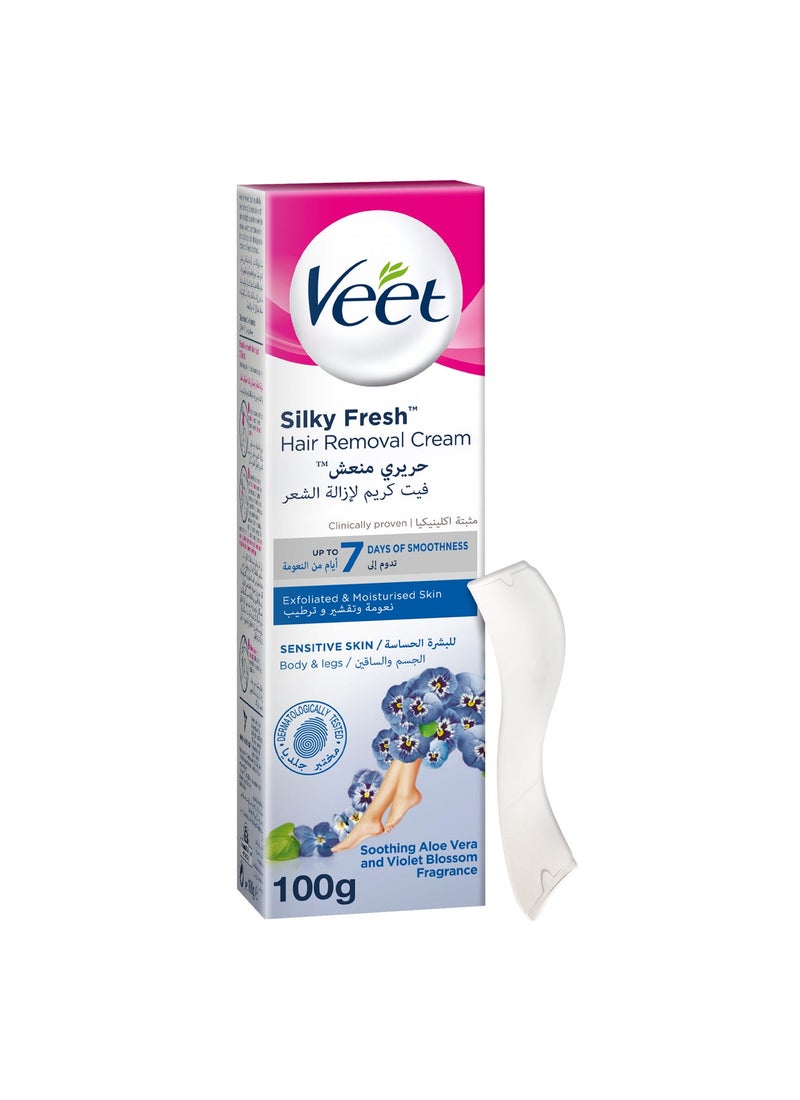 Veet كريم إزالة الشعر الناعم للجسم والساقين بخلاصة الألوة فيرا وزهرة البنفسج للبشرة الحساسة 100 جرام - Image 2