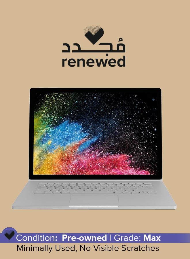 مايكروسوفت تم تجديده - كمبيوتر محمول Surface Book 2 (2017) مزود بشاشة لمس مقاس 15 بوصة، ومعالج إنتل كور i7/الجيل الثامن/ذاكرة وصول عشوائي سعة 16 جيجابايت/محرك أقراص SSD سعة 256 جيجابايت/بطاقة رسومات إنفيديا جيفورس Gtx 1050 سعة 6 جيجابايت فضي - Image 1