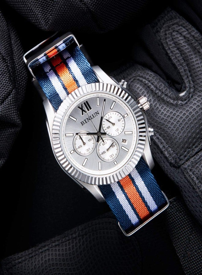 BINLUN Nylon Watch Straps Thick G10 Premium Ballistic Multicolor Replacement Watch Bands with Silver/Black Stainless Steel Buckle for Men Women 18mm 20mm 22mm 24mm（Blue&White&Orange，20mm） - Image 5