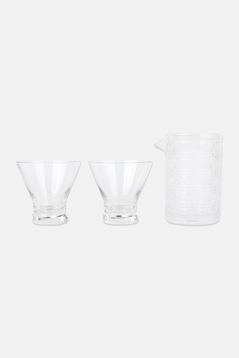 don juan 3 Pieces Pitcher And Stemless Martini Glasses Set, Transparent - Image 1