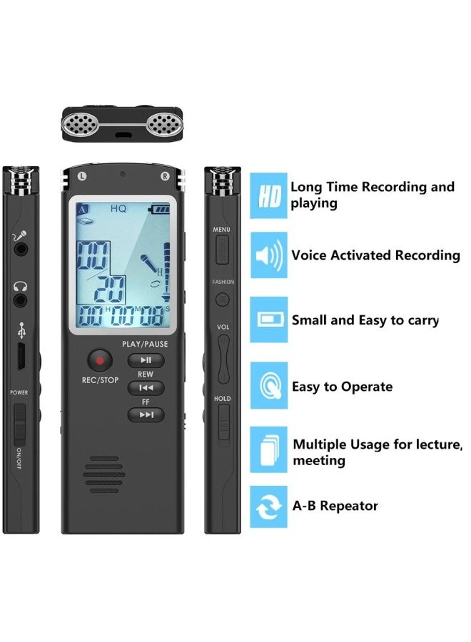 Digital Voice Recorder Support Large Capacity Li Battery One-piece Send Multiple Stock T60 Voice Recorder Audio Format Mp3-Color:Black-Capacity:16GB - Image 2