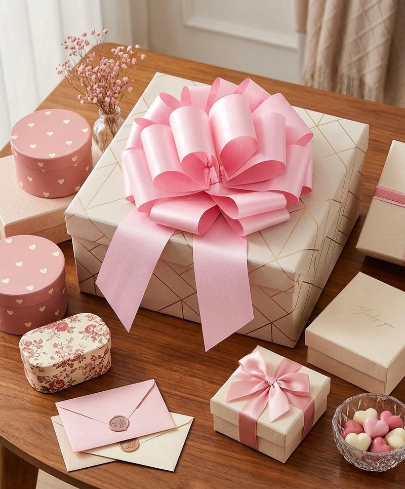 BXCMYDR 1PC Pink Big Pull Bow for Gift Wrapping, 14 Inch Pastel Glitter Waterproof Large Ribbon Bow for Presents, Bike, Baptism, Wreath, Holiday, Anniversary, Wedding, Party & Home Decor (Pink) - Image 5