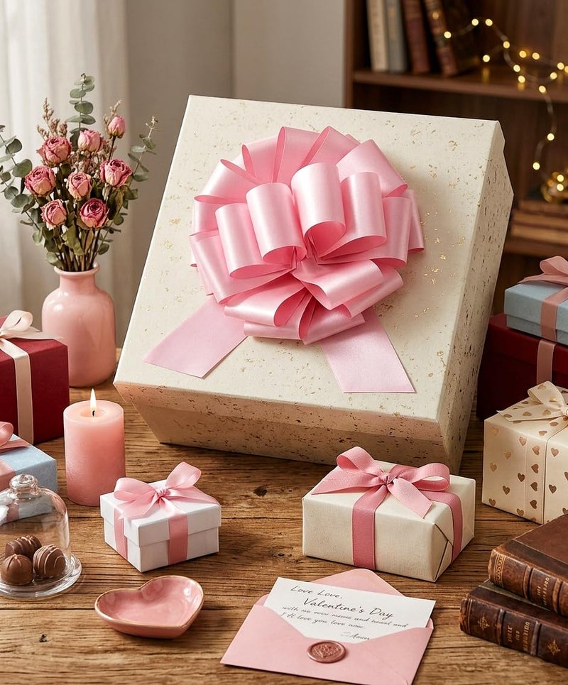 BXCMYDR 1PC Pink Big Pull Bow for Gift Wrapping, 14 Inch Pastel Glitter Waterproof Large Ribbon Bow for Presents, Bike, Baptism, Wreath, Holiday, Anniversary, Wedding, Party & Home Decor (Pink) - Image 4
