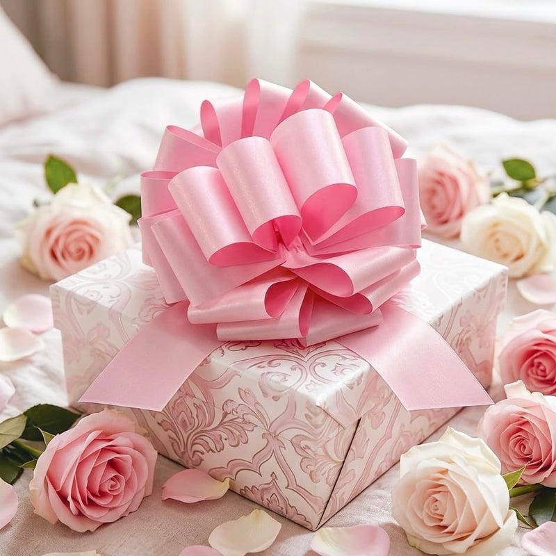 BXCMYDR 1PC Pink Big Pull Bow for Gift Wrapping, 14 Inch Pastel Glitter Waterproof Large Ribbon Bow for Presents, Bike, Baptism, Wreath, Holiday, Anniversary, Wedding, Party & Home Decor (Pink) - Image 2