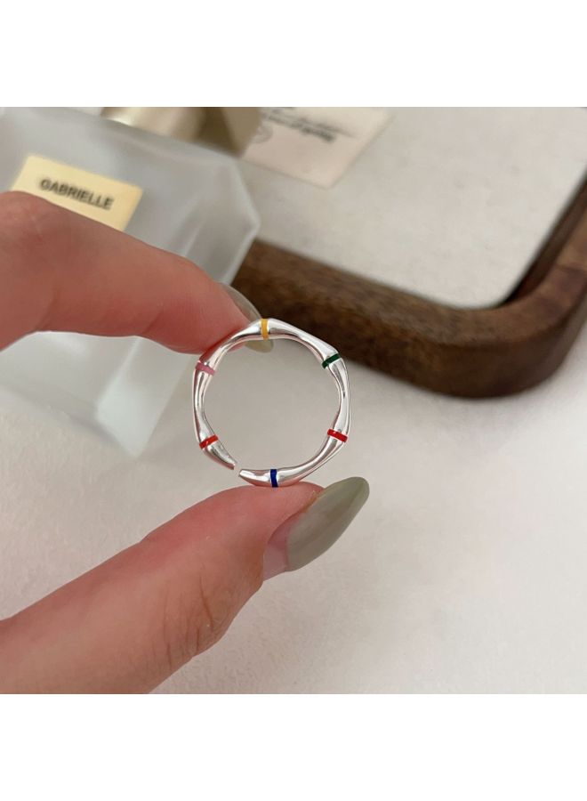 S925 Sterling Silver Oil Drop Bamboo Joint Adjustable Ring For Women, Niche Design, Minimalist Style S925 Silver elry