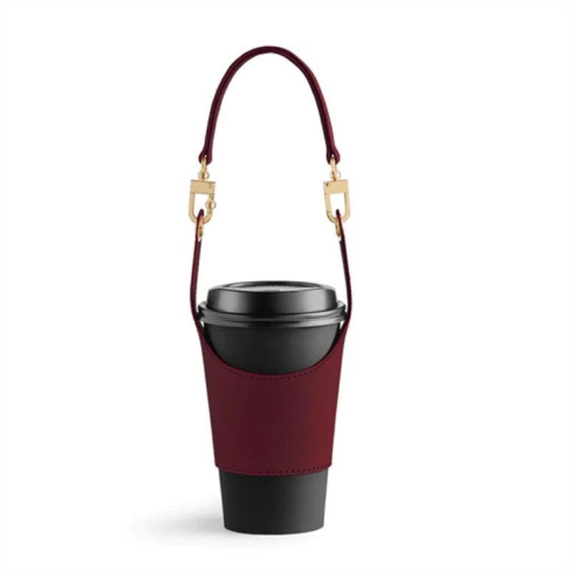 VIZEMO Coffee Cup Holder Tea Cup Protective Sleeve Water Bottle Holder PU Leather Pouch Outdoor Camping Shopping Travel cup SlingWin Red