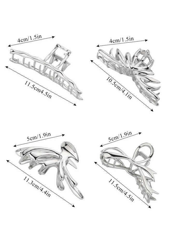 HAIMEIKANG HAIMEIKANG 4 PCs Metal Hair Claw Clips for Women - Irregular Large Hair Clips for Thick Hair Thin Hair Non-Slip Hair Styling Accessories for Women Girls(Silver #4)  - Image 4