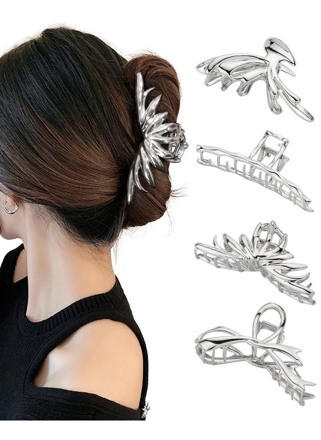 HAIMEIKANG HAIMEIKANG 4 PCs Metal Hair Claw Clips for Women - Irregular Large Hair Clips for Thick Hair Thin Hair Non-Slip Hair Styling Accessories for Women Girls(Silver #4)  - Image 1