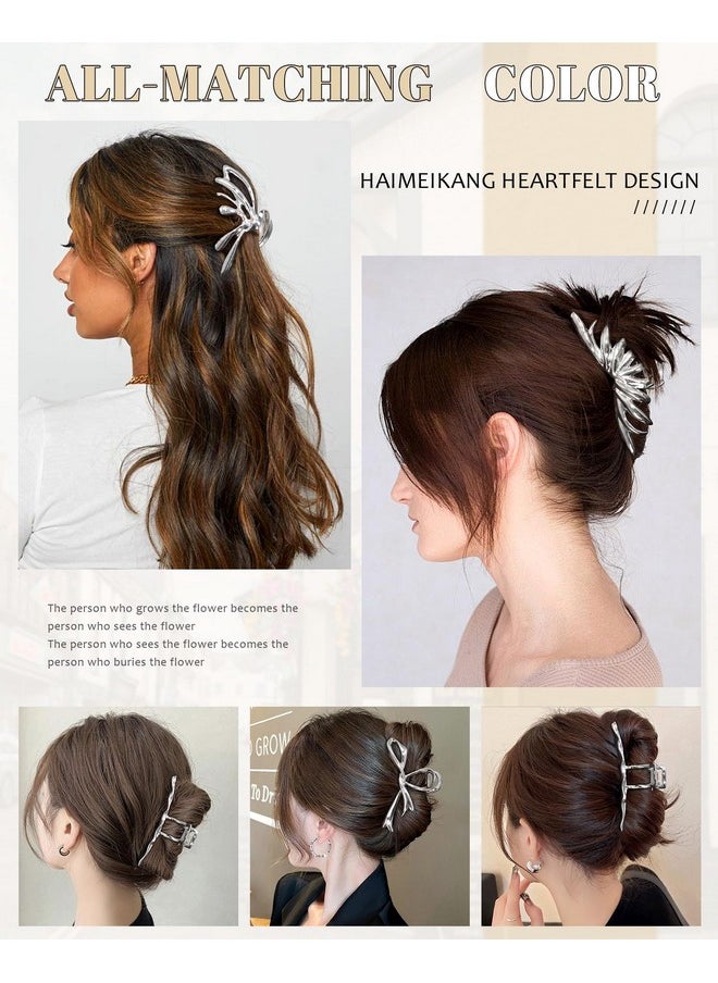 HAIMEIKANG HAIMEIKANG 4 PCs Metal Hair Claw Clips for Women - Irregular Large Hair Clips for Thick Hair Thin Hair Non-Slip Hair Styling Accessories for Women Girls(Silver #4)  - Image 2