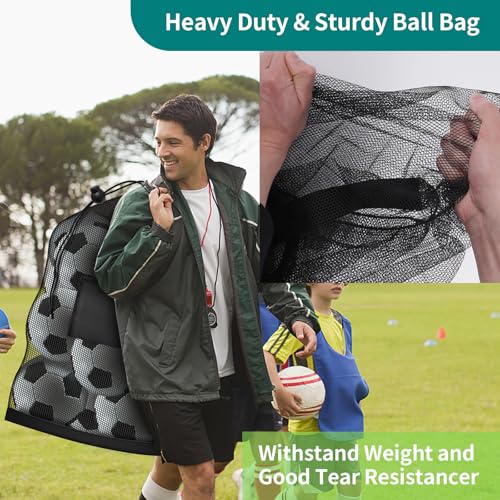 Hoiny Extra Large Soccer Ball Bag, 40" x 30" Drawstring Mesh Ball Bag with Pocket, Heavy Duty Sport Net Sack for Coaches, Storage Bag for Basketball, Volleyball, Gym Equipment, Swimming Gear (1) - Image 3