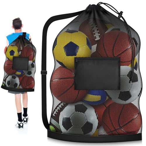 Hoiny Extra Large Soccer Ball Bag, 40" x 30" Drawstring Mesh Ball Bag with Pocket, Heavy Duty Sport Net Sack for Coaches, Storage Bag for Basketball, Volleyball, Gym Equipment, Swimming Gear (1) - Image 1