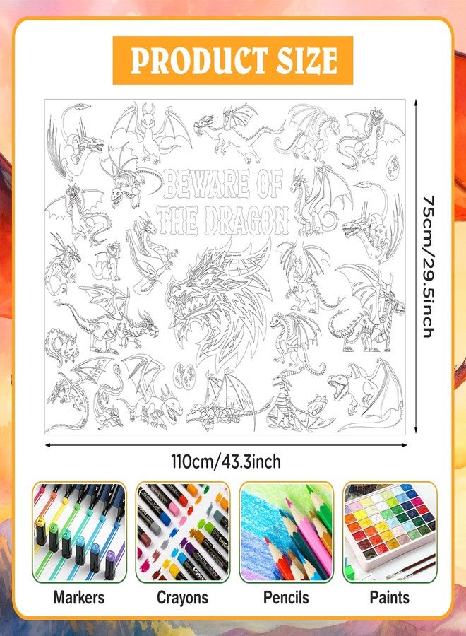 TagreSpike Dragon Themed Giant Coloring Poster for Kids - 43x30 Inches Knight Coloring Sheets Magic Dragon Drawing Paper Color-in DIY Tablecloth for Wall Classroom Home Birthday Party Decoration - Image 2