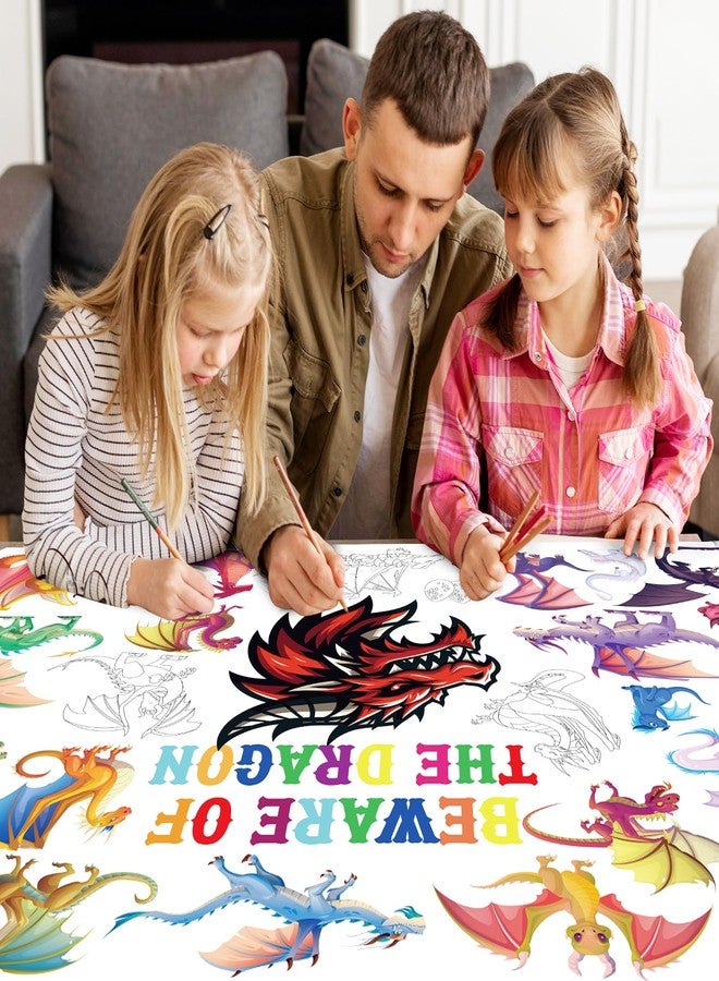 TagreSpike Dragon Themed Giant Coloring Poster for Kids - 43x30 Inches Knight Coloring Sheets Magic Dragon Drawing Paper Color-in DIY Tablecloth for Wall Classroom Home Birthday Party Decoration - Image 5