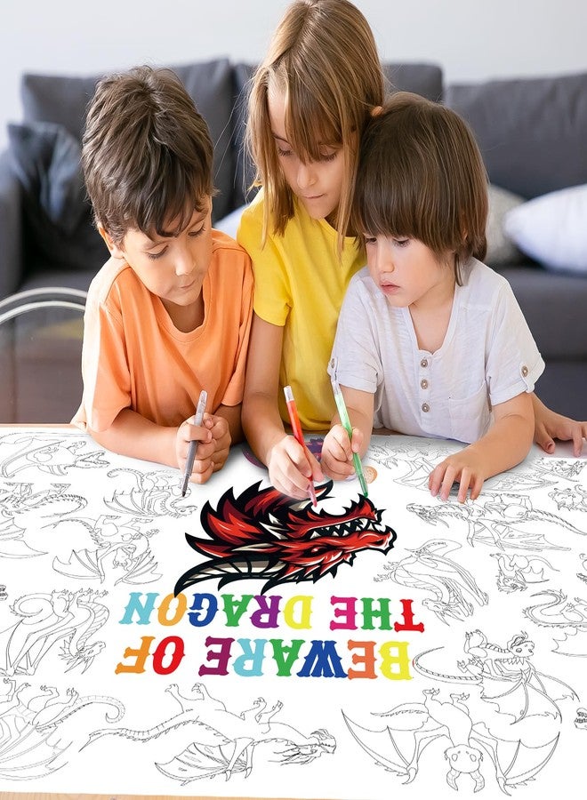 TagreSpike Dragon Themed Giant Coloring Poster for Kids - 43x30 Inches Knight Coloring Sheets Magic Dragon Drawing Paper Color-in DIY Tablecloth for Wall Classroom Home Birthday Party Decoration - Image 3