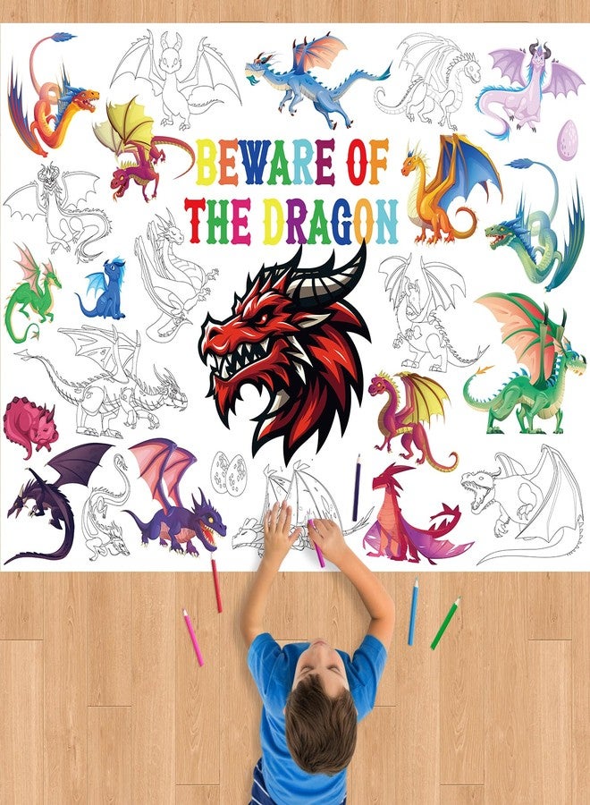 TagreSpike Dragon Themed Giant Coloring Poster for Kids - 43x30 Inches Knight Coloring Sheets Magic Dragon Drawing Paper Color-in DIY Tablecloth for Wall Classroom Home Birthday Party Decoration - Image 1