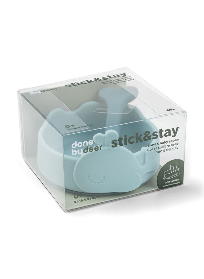 done by deer Silicone Stick And Stay Bowl  And  Baby Spoon Wally Blue | Non-Slip Baby Bowl  And  Spoon Set | Easy-Grip Spoon | Dishwasher Safe | Durable  And  Safe  - Image 2